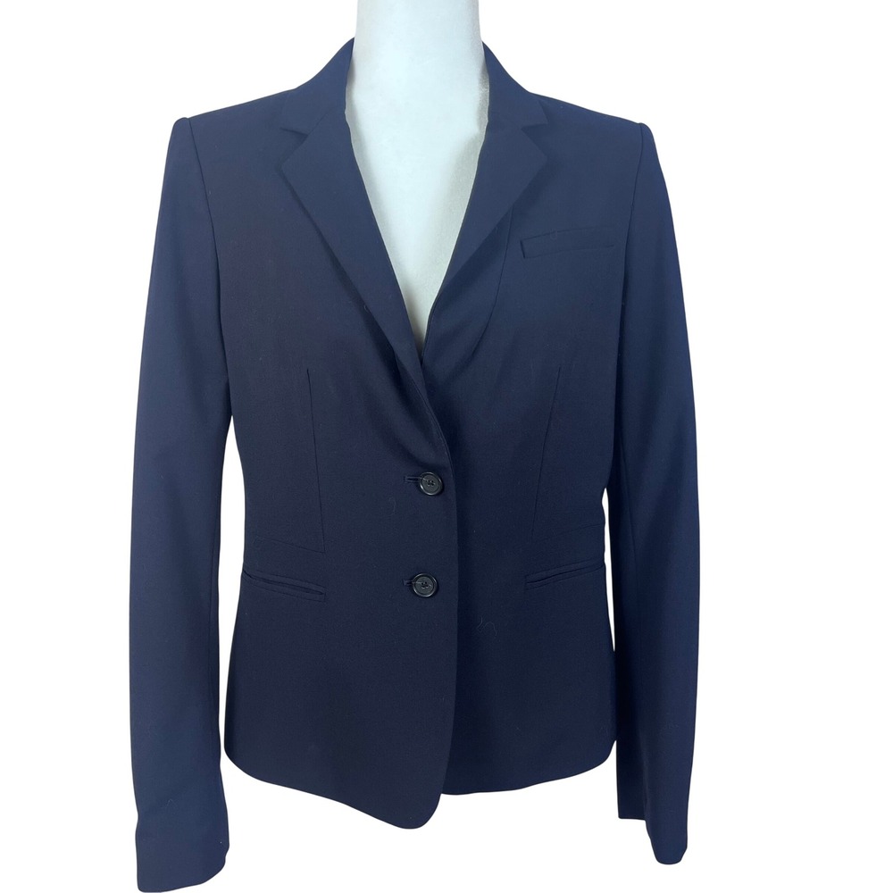 Ann Taylor Navy Blue‎ Blazer Suit Jacket Career Business Size 8 (I677)